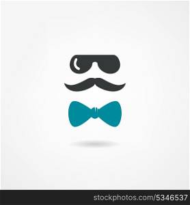 Glasses, mustache and a bow tie