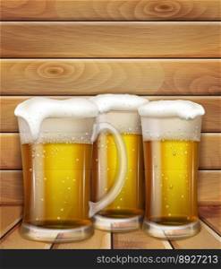Glasses of beer and a wooden background vector image