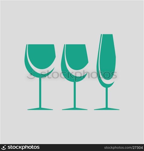 Glasses set icon. Gray background with green. Vector illustration.