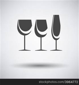 Glasses set icon on gray background with round shadow. Vector illustration.