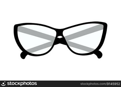 Glasses with black frames and clear lenses. Happy bespectacled man day. Sticker. Icon. Isolate. Element for poster, banner, brochure or price tag, label or showcase, greeting or invitation cards. EPS