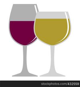 Glasses with red and white wine icon flat isolated on white background vector illustration. Glasses with red and white wine icon isolated