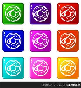 Glazed donut icons of 9 color set isolated vector illustration. Glazed donut set 9