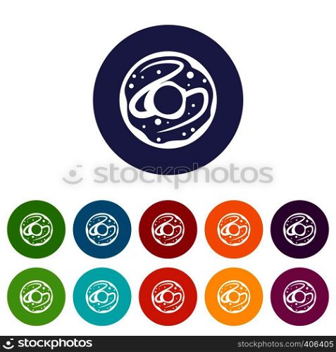 Glazed donut set icons in different colors isolated on white background. Glazed donut set icons