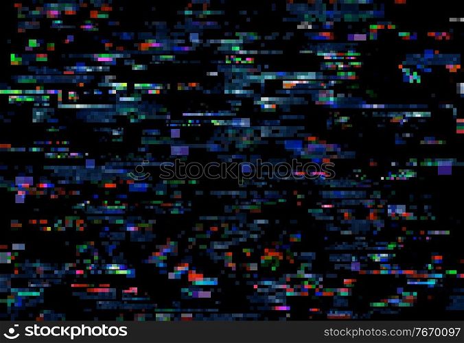 Glitch noise of TV pixels on digital screen background, vector television video error. Glitch screen with computer or VHS signal effect, static code bug and internet data damage pattern on monitor. Glitch background pixels, digital TV video screen