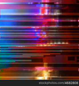Glitched abstract vector background made of colorful pixel mosaic. Digital decay, signal error, television signal fail. Colorful trendy design for print poster, brochure cover, website and other design projects.