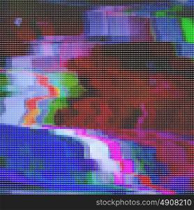 Glitched abstract vector background made of colorful pixel mosaic. Digital decay, signal error, television fail. Trendy design for print poster, brochure cover, website and other projects.. Glitched abstract vector background made of colorful pixel mosaic. Digital decay, signal error, television signal fail. Colorful trendy design for print poster, brochure cover, website and other design projects.