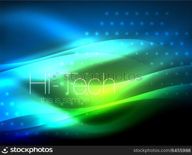 Glittering neon glowin wave, techno modern art abstract background, magical shiny template. Glittering neon glowin wave, techno modern art abstract background, magical shiny template. Vector illustration