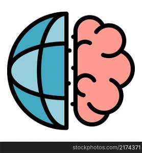 Global brain icon. Outline global brain vector icon color flat isolated. Global brain icon color outline vector