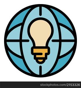 Global bulb idea icon. Outline global bulb idea vector icon color flat isolated. Global bulb idea icon color outline vector