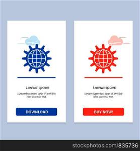 Global, Business, Develop, Development, Gear, Work, World Blue and Red Download and Buy Now web Widget Card Template