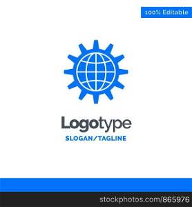 Global, Business, Develop, Development, Gear, Work, World Blue Solid Logo Template. Place for Tagline