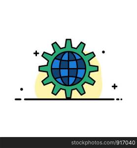 Global, Business, Develop, Development, Gear, Work, World Business Flat Line Filled Icon Vector Banner Template