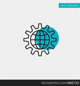 Global, Business, Develop, Development, Gear, Work, World turquoise highlight circle point Vector icon