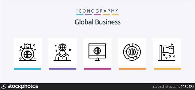 Global Business Line 5 Icon Pack Including global. currency. processing. market. data. Creative Icons Design