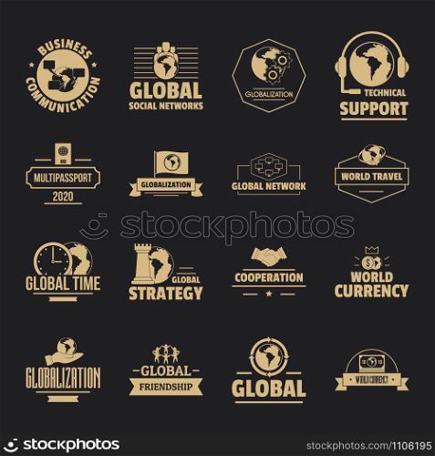 Global business logo icons set. Simple illustration of 16 global business logo vector icons for web. Global business logo icons set, simple style