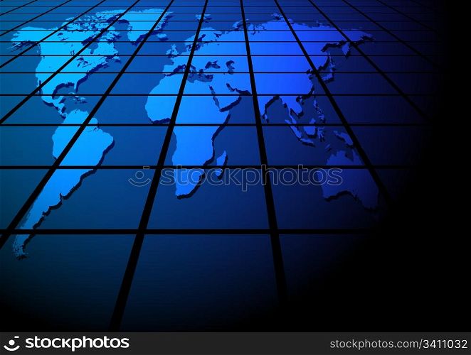 Global Business - Map of World on Blue Tiles Texture