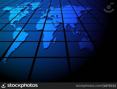Global Business - Map of World on Blue Tiles Texture
