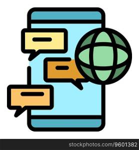 Global chat news icon outline vector. Studio media. Reporter show color flat. Global chat news icon vector flat