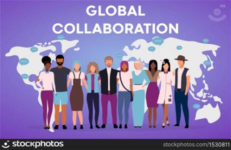 Global collaboration poster vector template. International cooperation Brochure, cover, booklet page concept design with flat illustrations. Advertising flyer, leaflet, banner layout idea