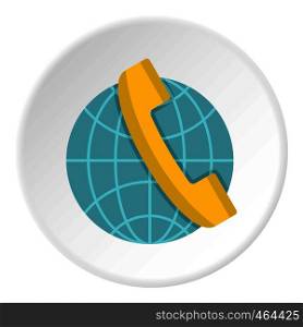 Global communication icon in flat circle isolated vector illustration for web. Global communication icon circle