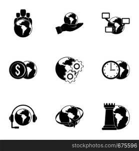 Global comunity icon set. Simple set of 9 global comunity vector icons for web isolated on white background. Global comunity icon set, simple style