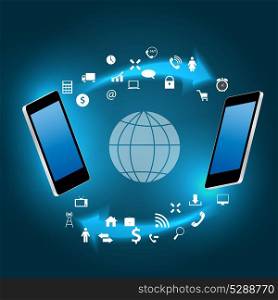 Global connecting concept with mobile phone vector illustration