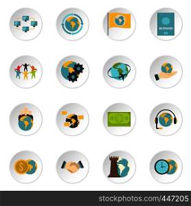 Global connections icons set in flat style isolated vector icons set illustration. Global connections icons set in flat style