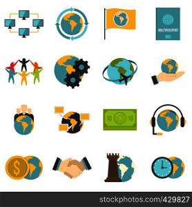 Global connections icons set in flat style isolated vector illustration. Global connections icons set in flat style