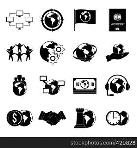 Global connections icons set. Simple illustration of 16 global connections vector icons for web. Global connections icons set, simple style