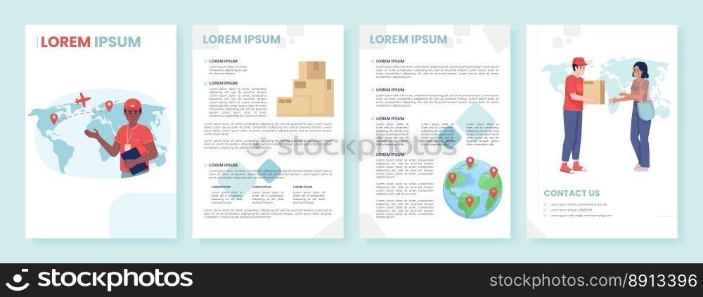 Global courier service flat vector brochure template. Fast delivery booklet, leaflet printable color designs. Editable magazine page, reports kit with text space. Poppins, Quicksand fonts used. Global courier service flat vector brochure template