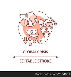 Global crisis terracotta concept icon. Lack of international cooperation problem abstract idea thin line illustration. Isolated outline drawing. Editable stroke. Arial, Myriad Pro-Bold fonts used. Global crisis terracotta concept icon