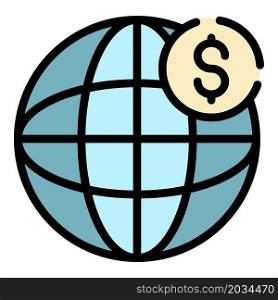 Global dollar money icon. Outline global dollar money vector icon color flat isolated. Global dollar money icon color outline vector