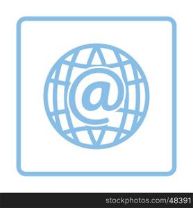 Global e-mail icon. Blue frame design. Vector illustration.