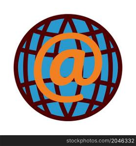Global E-mail Icon. Flat Color Design. Vector Illustration.