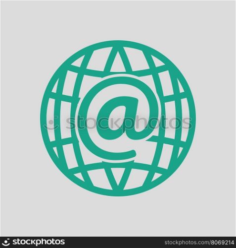 Global e-mail icon. Gray background with green. Vector illustration.