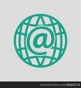 Global e-mail icon. Gray background with green. Vector illustration.