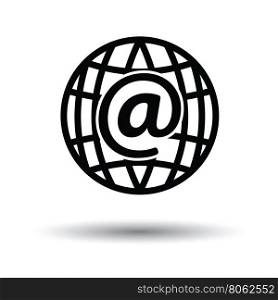 Global e-mail icon. White background with shadow design. Vector illustration.