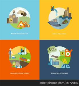 Global effects of environmental thermal and chemical emanating pollution flat icons composition set abstract isolated vector illustration