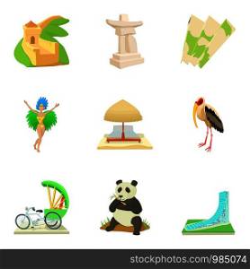 Global entertainment icons set. Cartoon set of 9 global entertainment vector icons for web isolated on white background. Global entertainment icons set, cartoon style