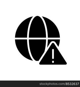 Global error black glyph icon. Internet connection failure. Website access denied. Cybersecurity problem. Silhouette symbol on white space. Solid pictogram. Vector isolated illustration. Global error black glyph icon