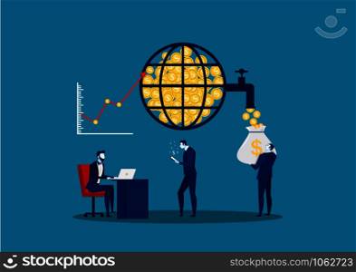 Global financial market. Stock Exchange.Financial management and financial data analysis. Business team. Vector illustration