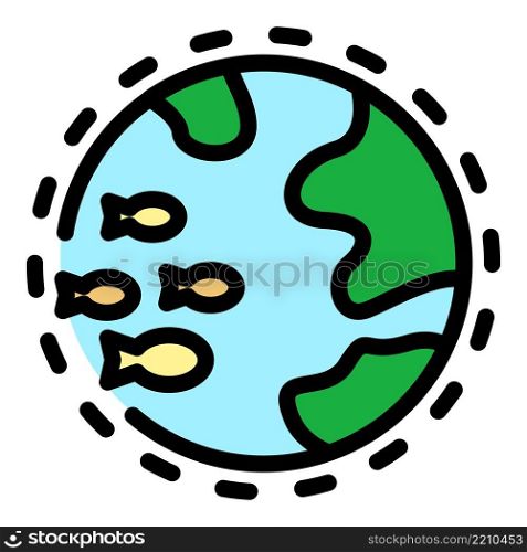 Global fish farm icon. Outline global fish farm vector icon color flat isolated. Global fish farm icon color outline vector