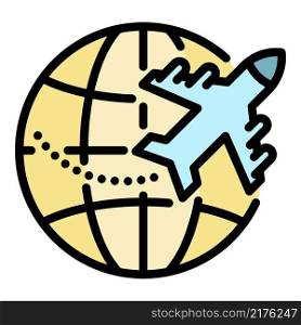 Global flight icon. Outline global flight vector icon color flat isolated. Global flight icon color outline vector