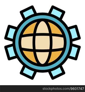 Global gear printing icon outline vector. Printer industry. Car engine color flat. Global gear printing icon vector flat