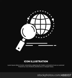 global, globe, magnifier, research, world Icon. glyph vector symbol for UI and UX, website or mobile application. Vector EPS10 Abstract Template background