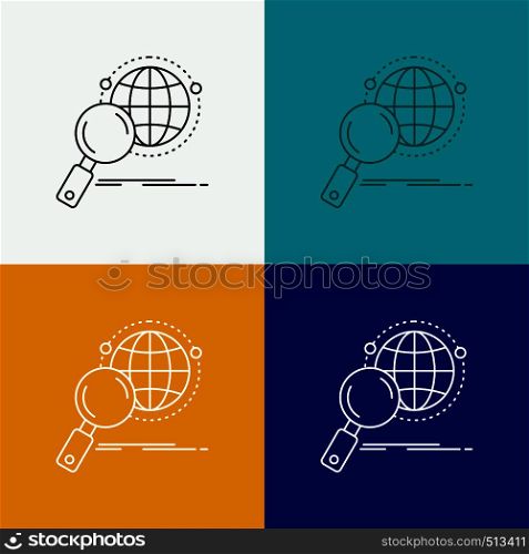 global, globe, magnifier, research, world Icon Over Various Background. Line style design, designed for web and app. Eps 10 vector illustration. Vector EPS10 Abstract Template background