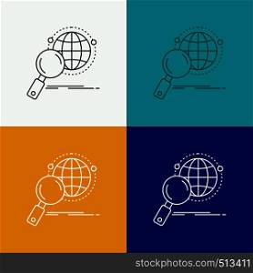 global, globe, magnifier, research, world Icon Over Various Background. Line style design, designed for web and app. Eps 10 vector illustration. Vector EPS10 Abstract Template background
