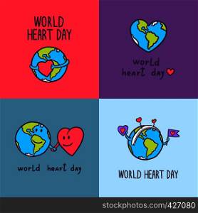 Global heart day banner set. Hand drawn set of global heart day vector banner for web design. Global heart day banner set, hand drawn style