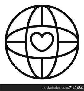 Global heart love icon. Outline global heart love vector icon for web design isolated on white background. Global heart love icon, outline style